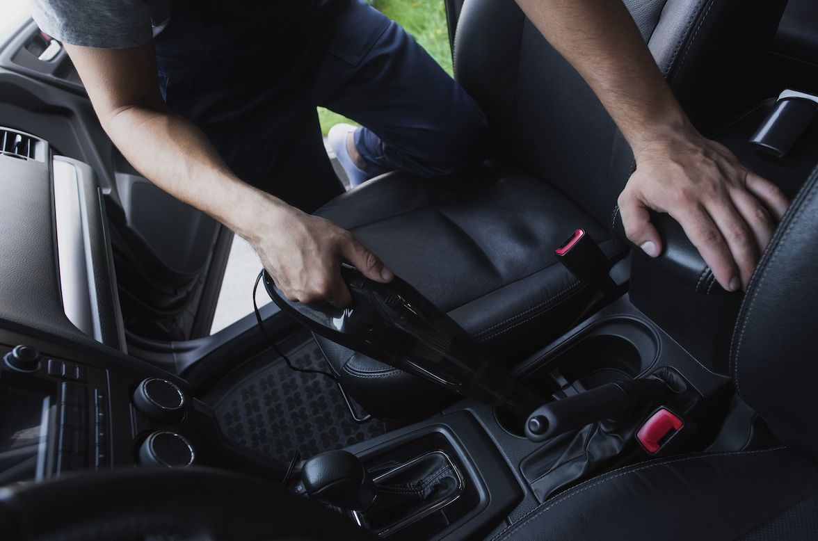 Interior car detailing black leather. 