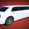 A white Chrysler Limo on a red backdrop.